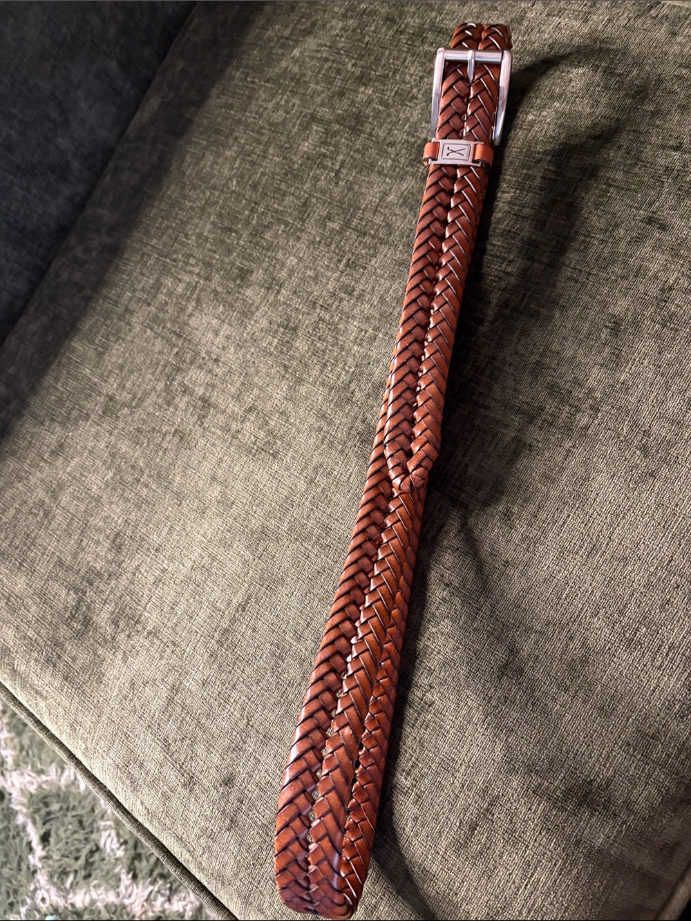 Men's Braided Leather Belt in Brown with Silver Buckle